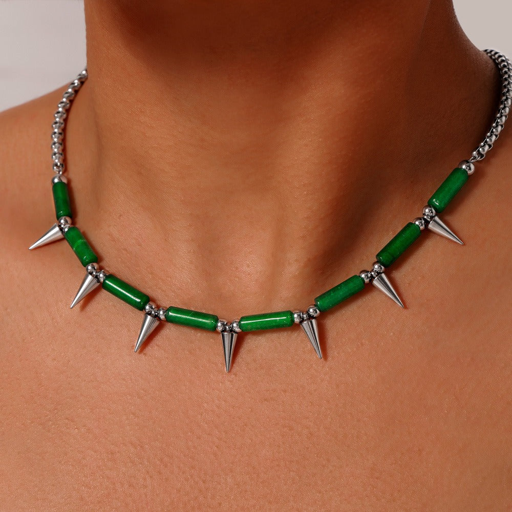 Spikes & Gem Bead Necklace - Damned Threads
